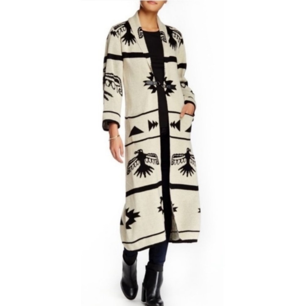 Southwestern Geometric Thunderbird Duster Cardigan Sweatercoat by Vertigo, Small